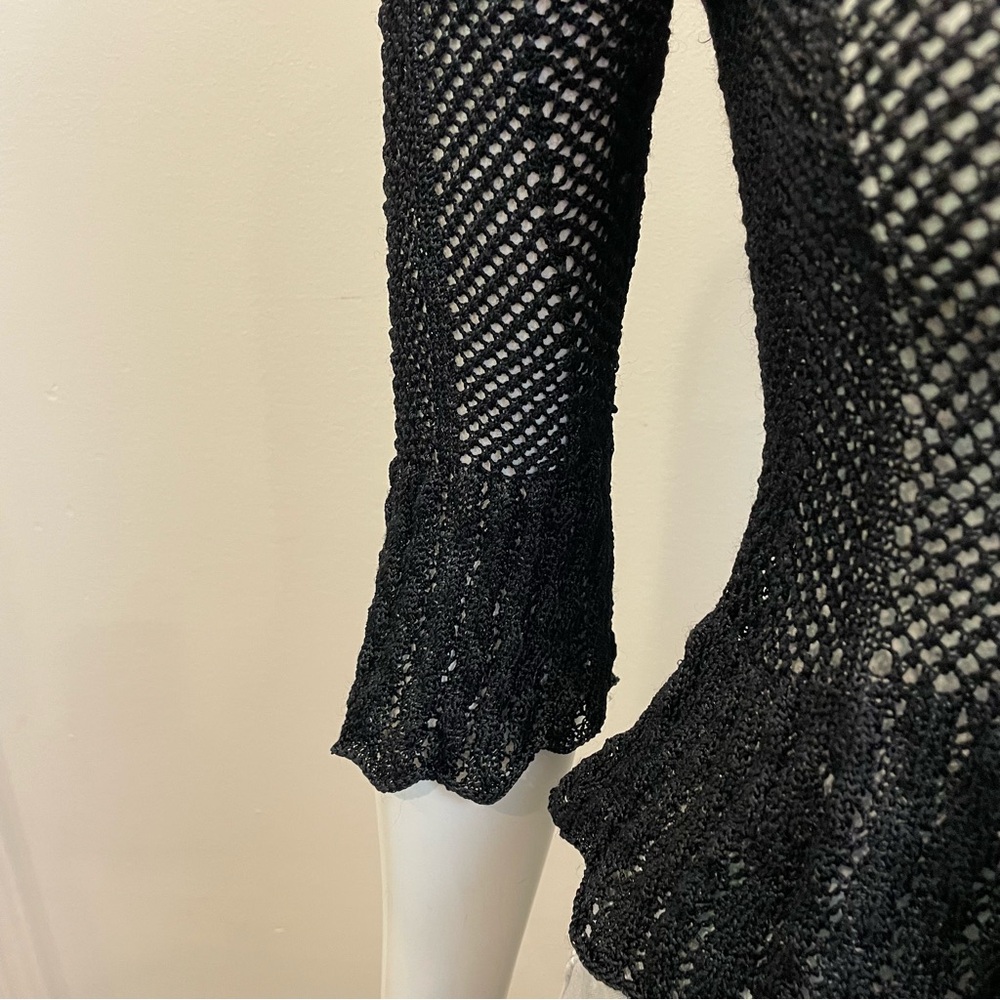 VINTAGE Y2K Water Drop Crochet Cropped Ruffle Sleeve Loose Knit Sweater - Picture 5 of 8